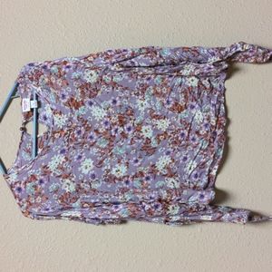 Mossimo lavender orange floral long sleeve blouse size small